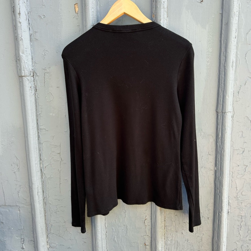 Veronica Beard Jeans Black Mayer Button Shoulder Top, size L