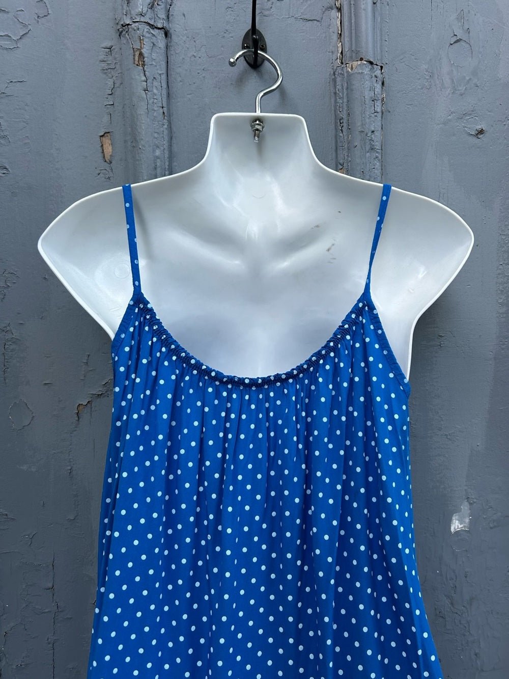 Blue polka dot shift, no brand, size approx M