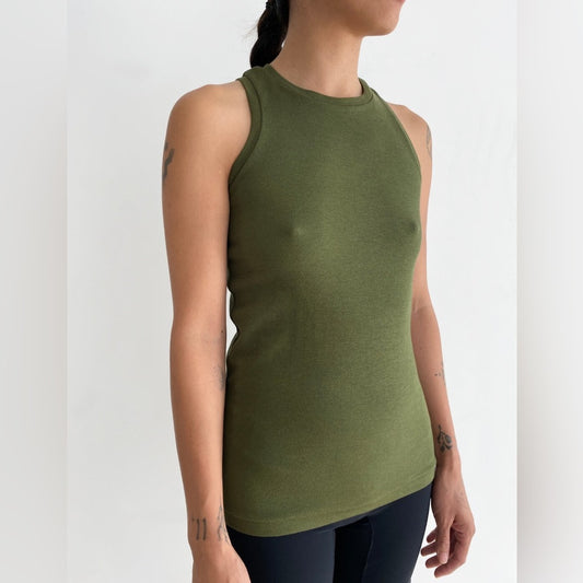 Hoi Bo Primary Series Long Line Tank in Olive Branch, Large