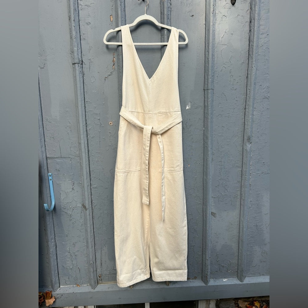 Alex Mill cream V neck denim jumpsuit, size M