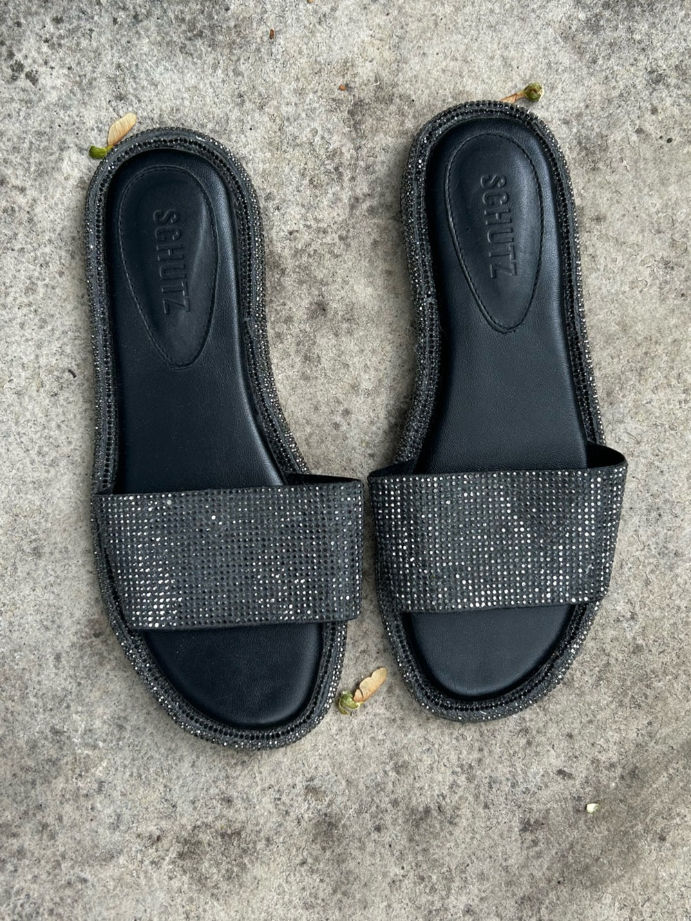 SCHUTZ Alcina Crystal-Embellished Flat Sandals, size 8