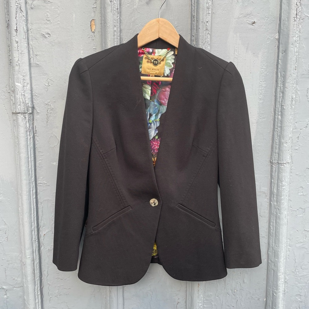 Ted Baker Adale Collarless Single-Button Black Blazer, Ted Size 1 (US4)