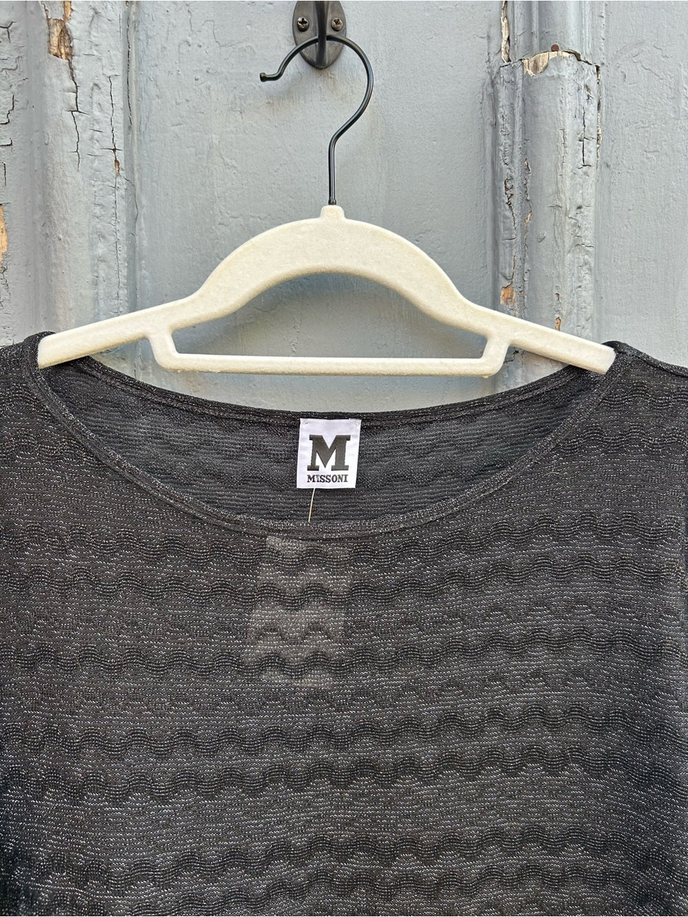 M Missoni Black Metallic Sparkle Lurex Stretch Knit Wave Top, BNWT, Small