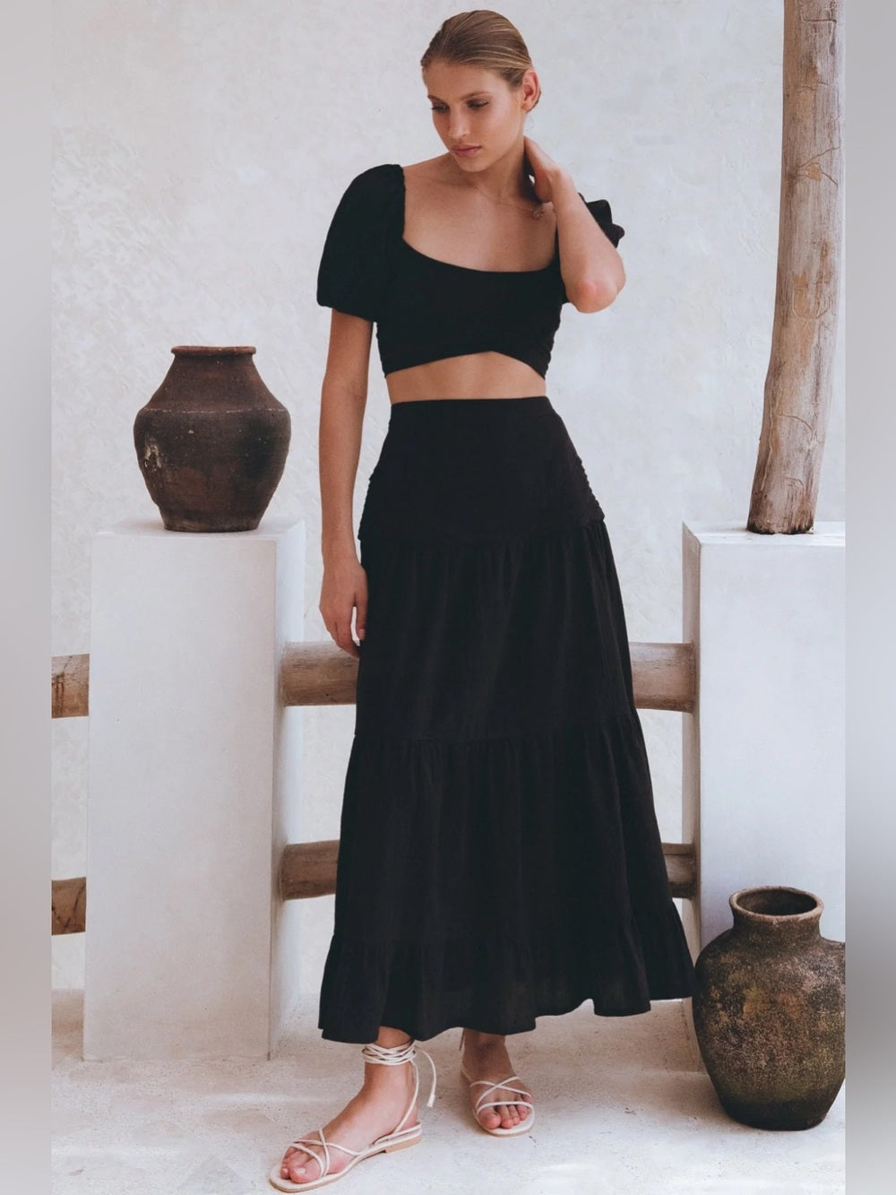 Baliln Black Kiana Linen Crop Top, size XXL