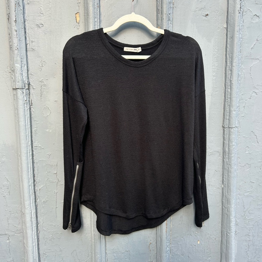 rag & bone black long sleeve zipper arm tee, size s
