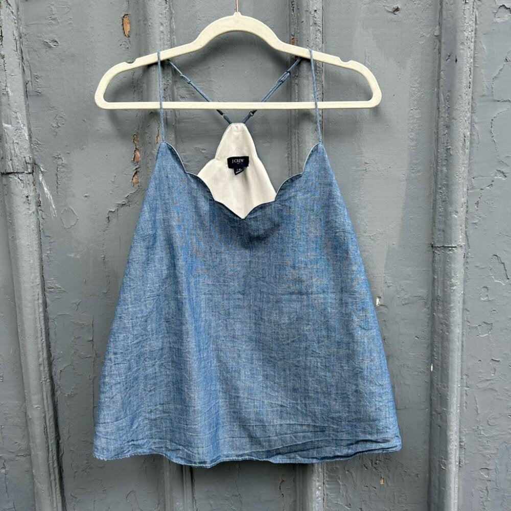 J Crew Chambray Scalloped Tank, size 14