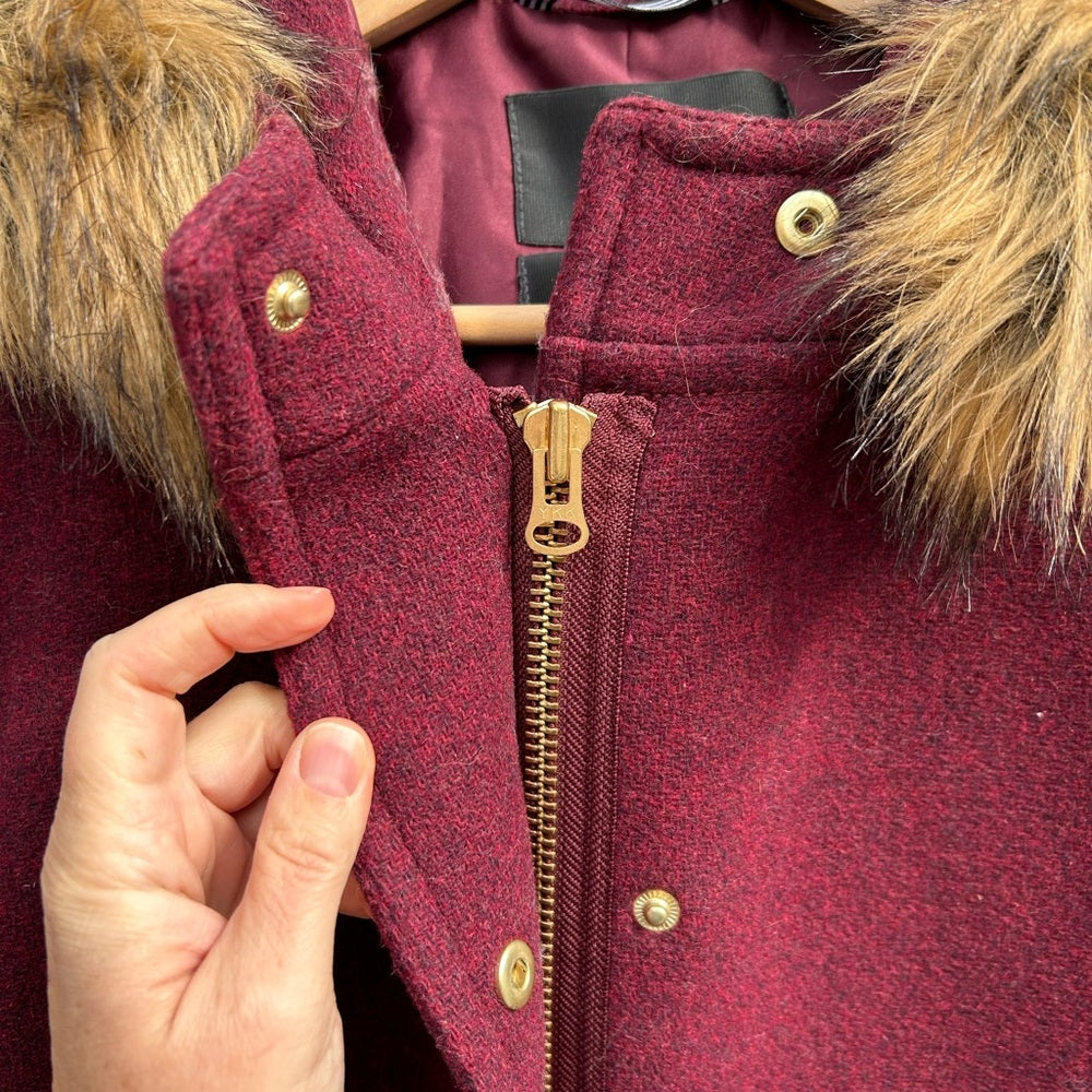 J. Crew Chateau Parka In Italian Stadium-cloth Midnight Burgundy, size 2