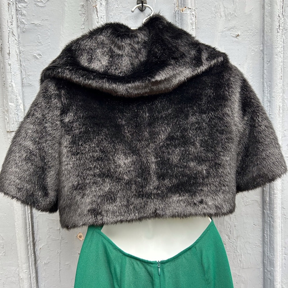 Aqua Black Faux Fur Bolero Evening Jacket, size Medium