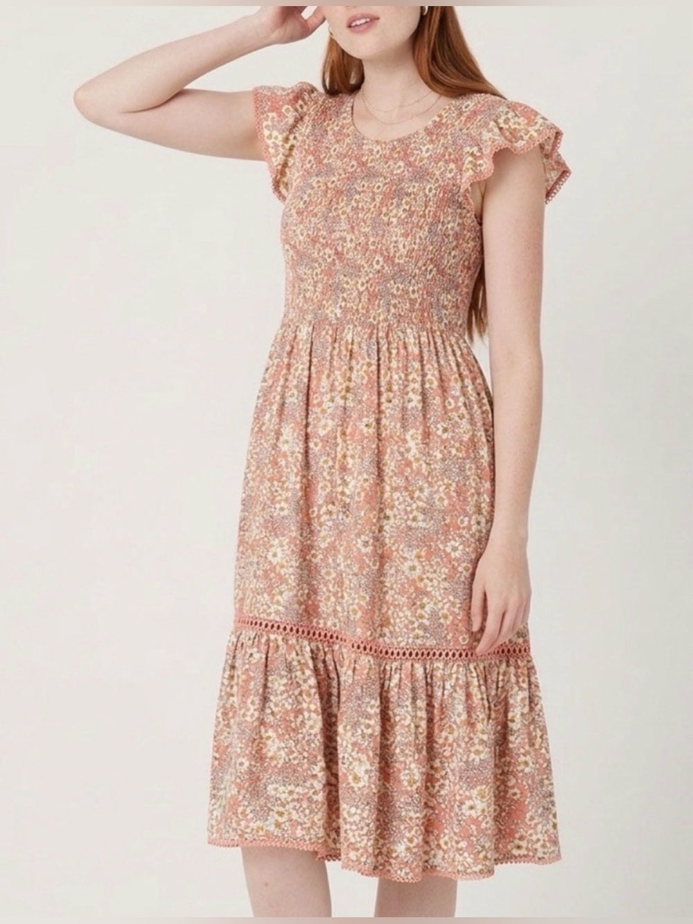 Patrons of Peace Smocked Midi Floral Dress, Small