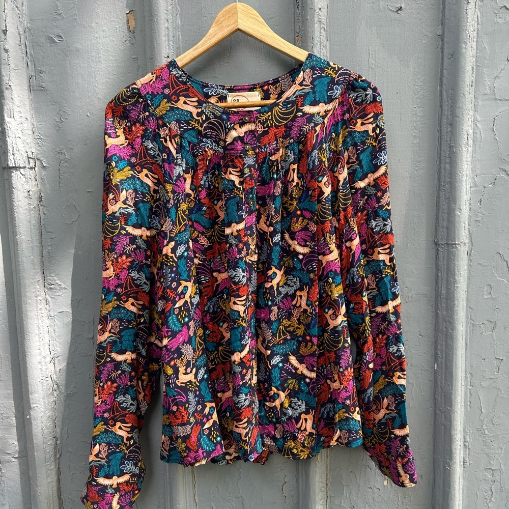 Anthropologie 25 Of 52 Conversations Forest Friends Blouse, size 12