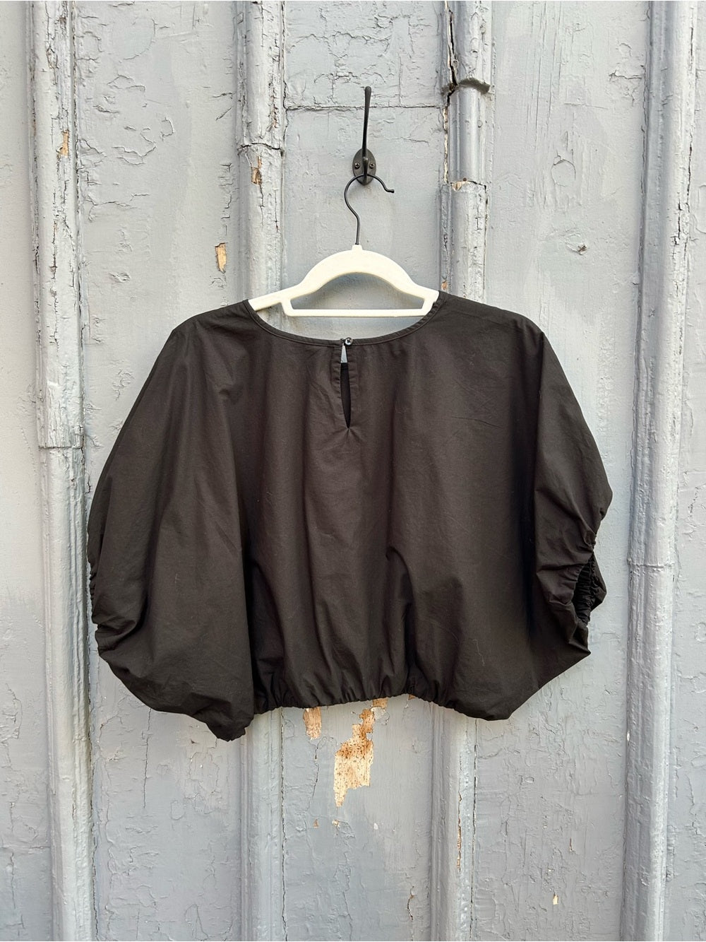 Banana Republic Black Poplin Bubble-Hem Cropped Top, M