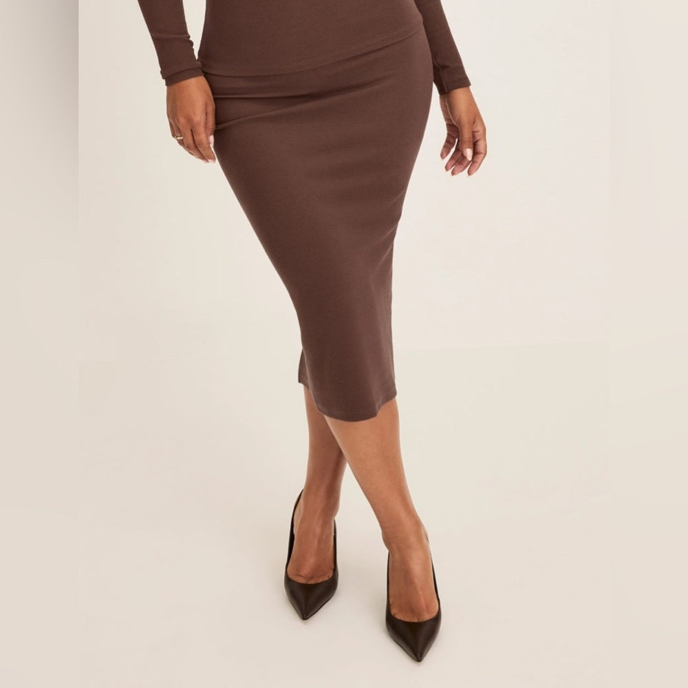 Knix Brown SculptRib Cotton Midi Pencil Skirt, BNWT, size M