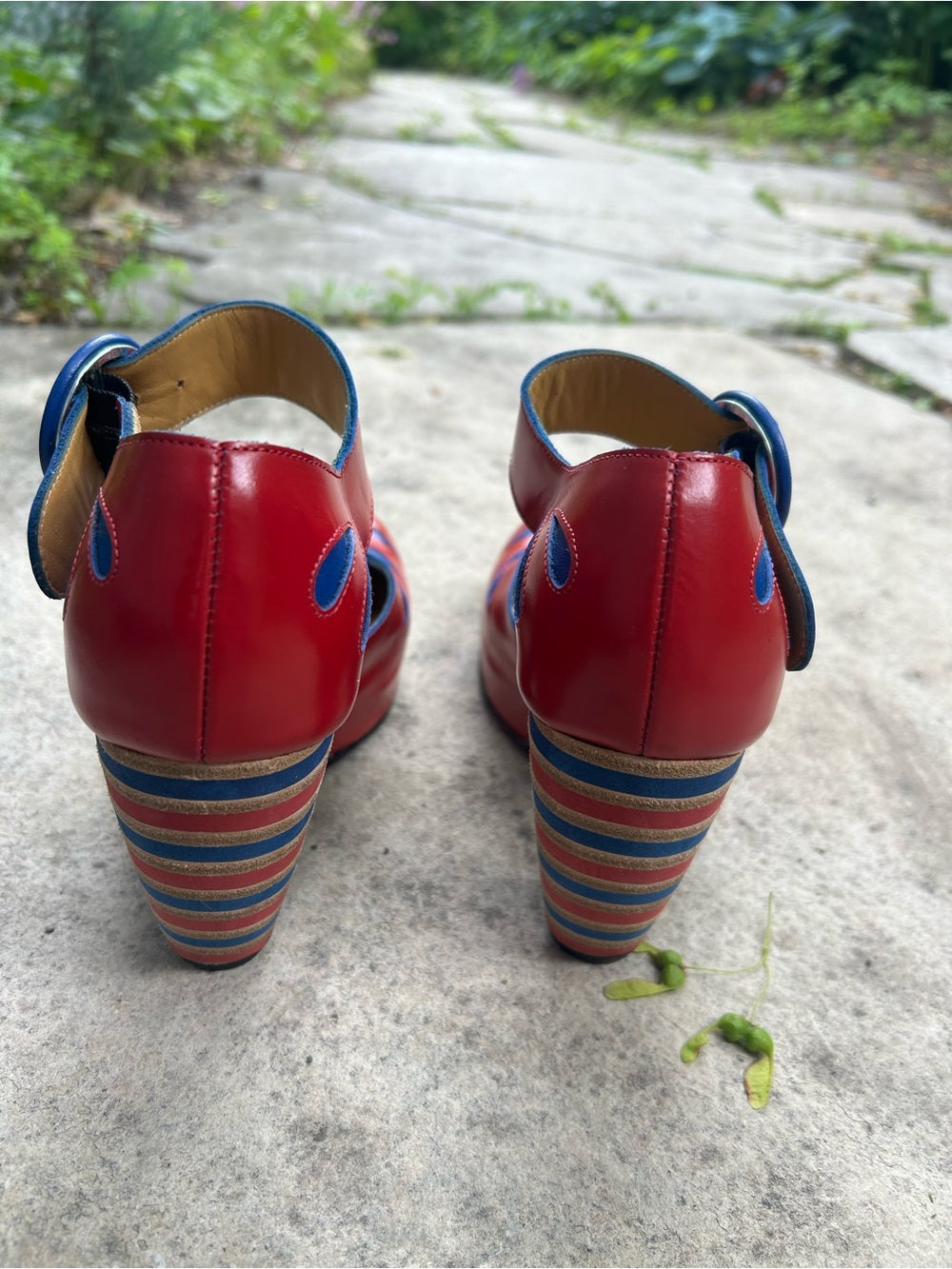 John Fluevog Views Maier Contrast Ankle strap heel, size 6.5
