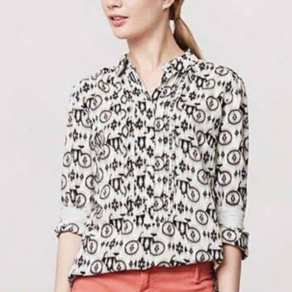 Maeve Anni Popover Blouse with Bicycles, size 2