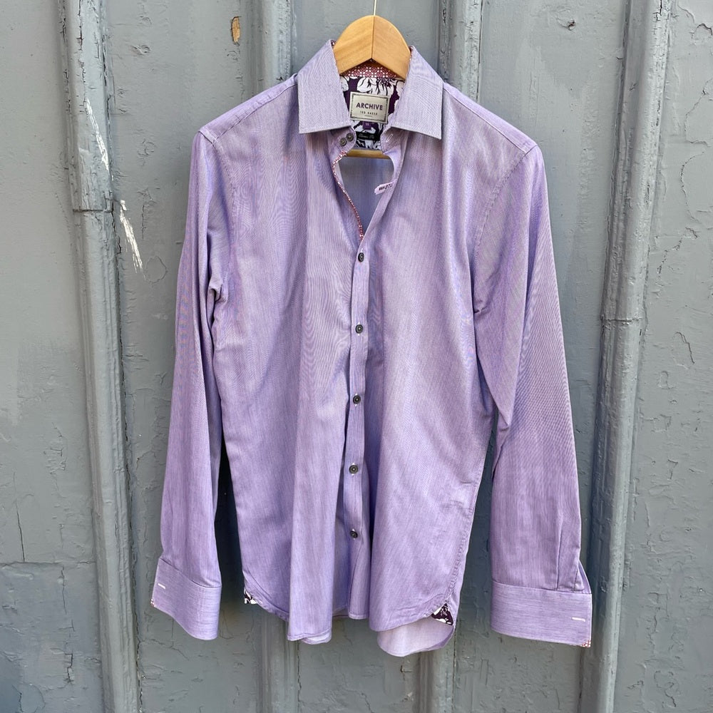 Ted Baker Archive Purple Pinstripe “mahjong” button-down, Size Neck 15