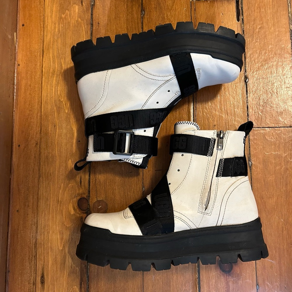 Ugg White Sid Combat Boots, size 7