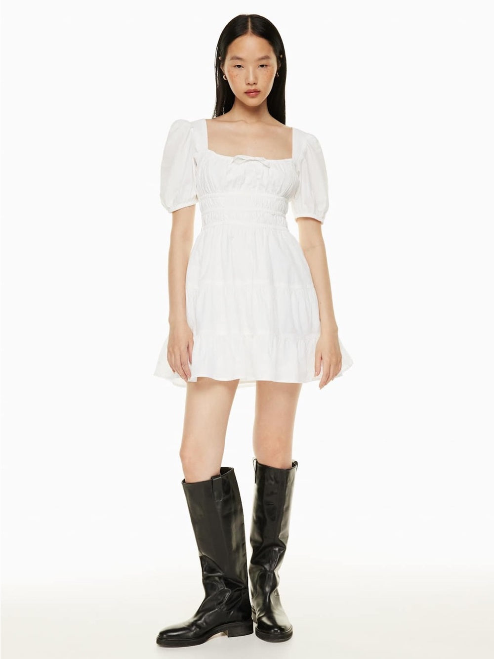Sunday Best Martine Poplin Short-sleeve Dress, White, Size Medium