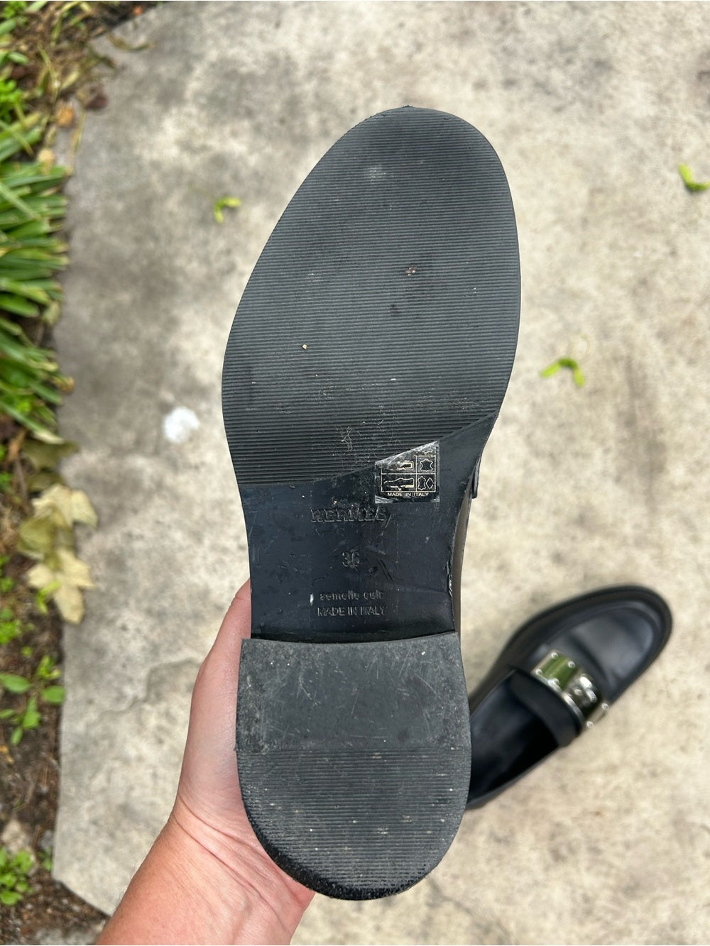 Hermes Black Hot Loafer with Palladium Kelly Buckle, size 6