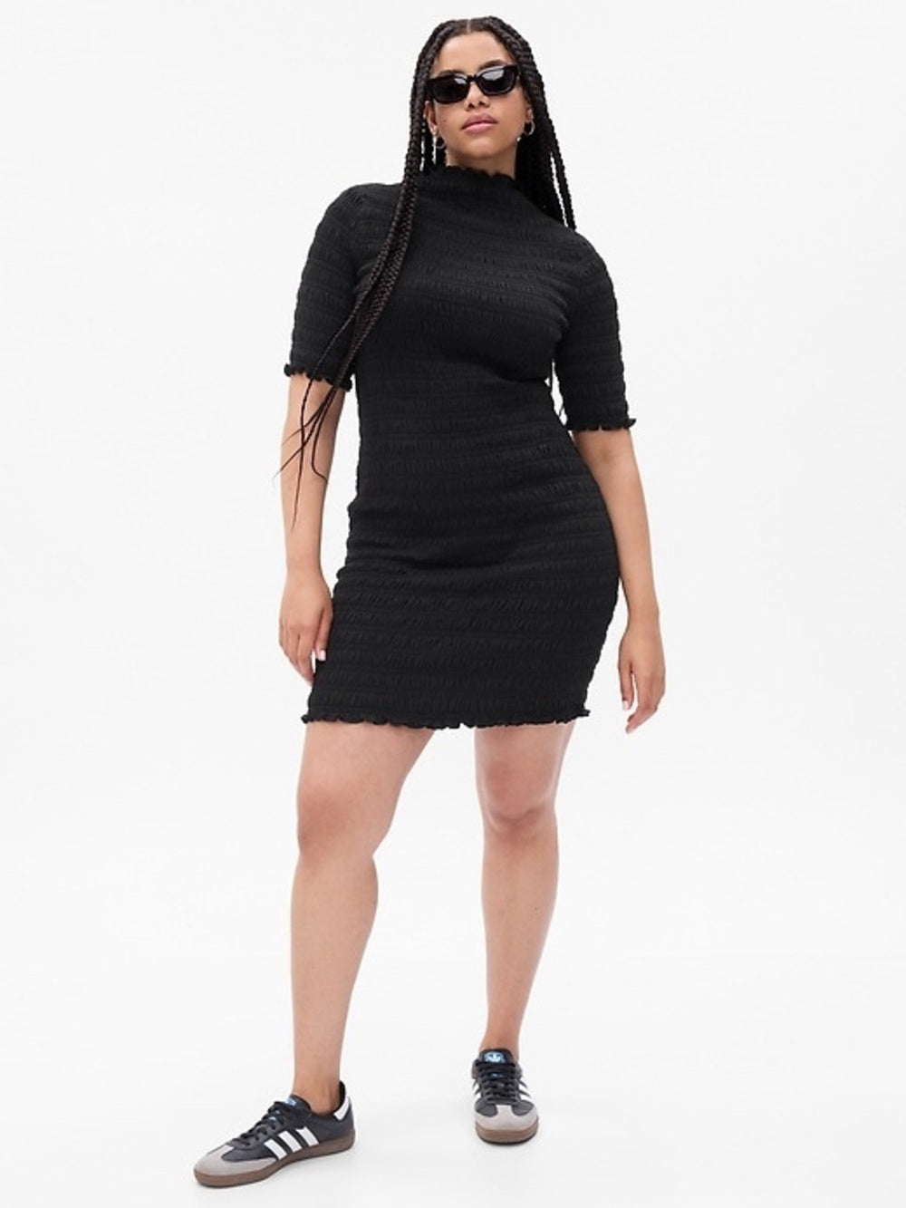 Gap Black Smocked Mock Neck Dress size L
