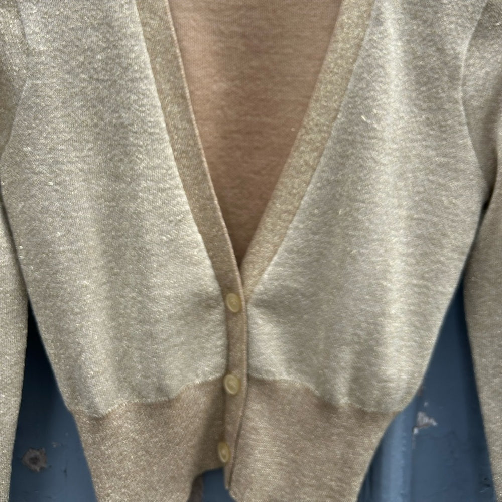 J Crew Merino Wool Metallic Gold cropped cardigan, size XS