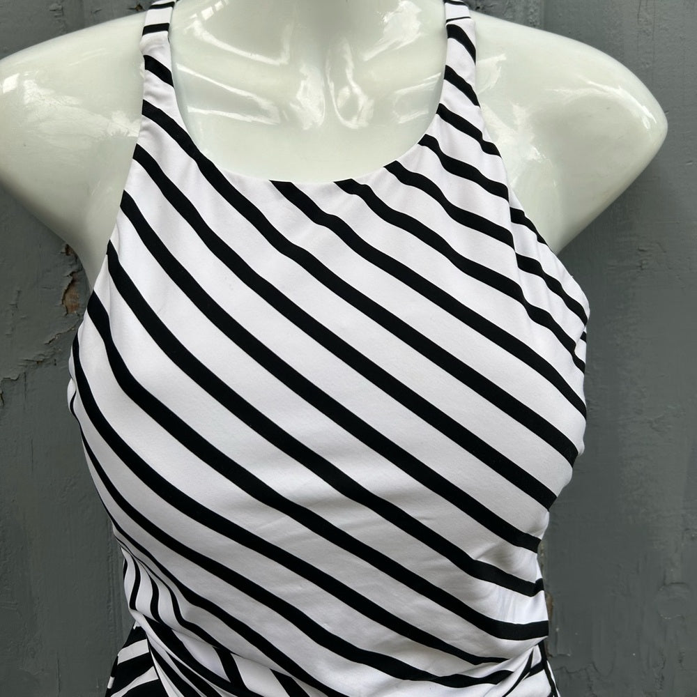 Lauren Ralph Lauren High Neck Stripe Swimsuit, size Approx Small