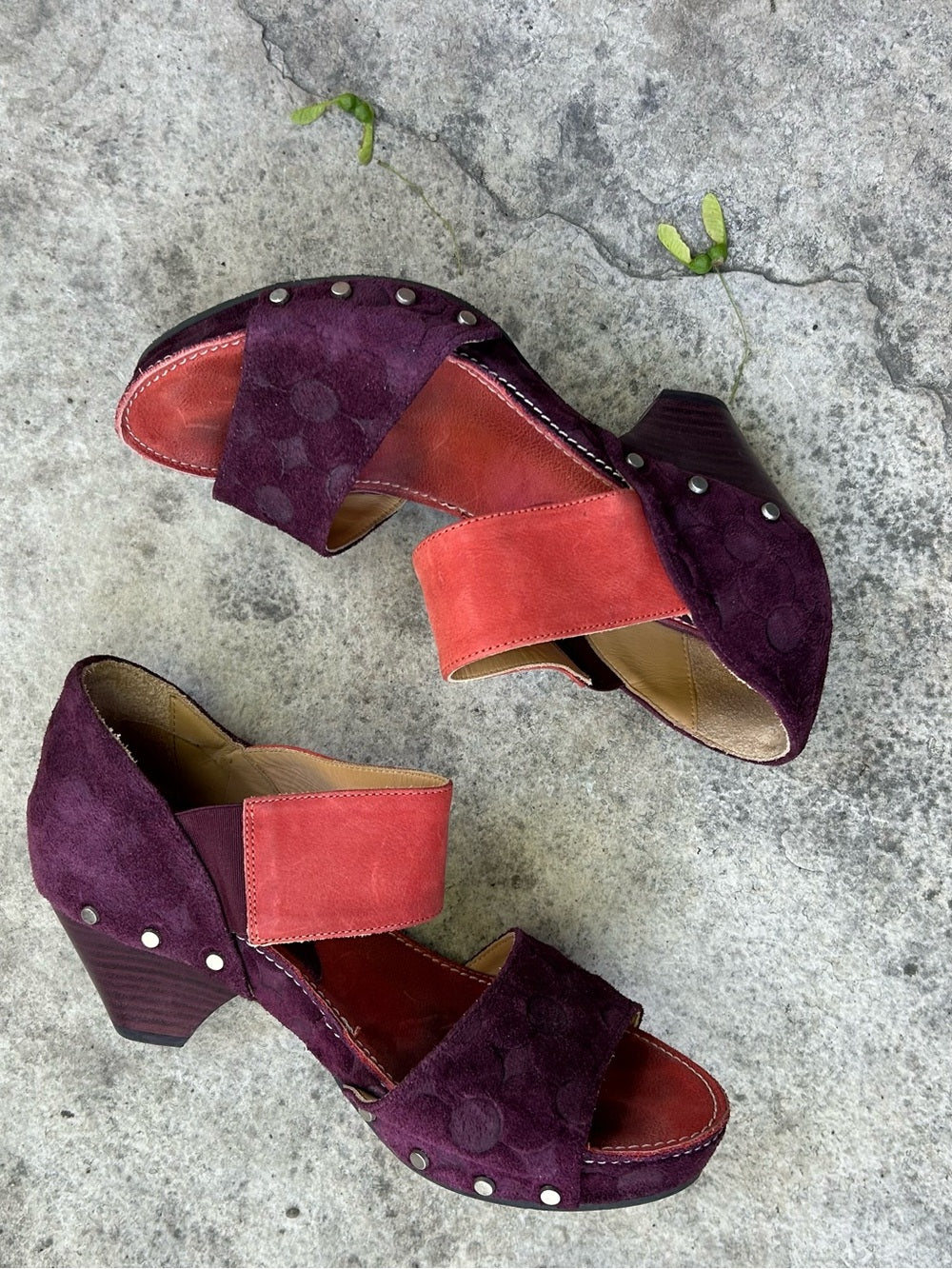 John Fluevog Low Rule Selma Embossed Suede Sandal, size 7.5