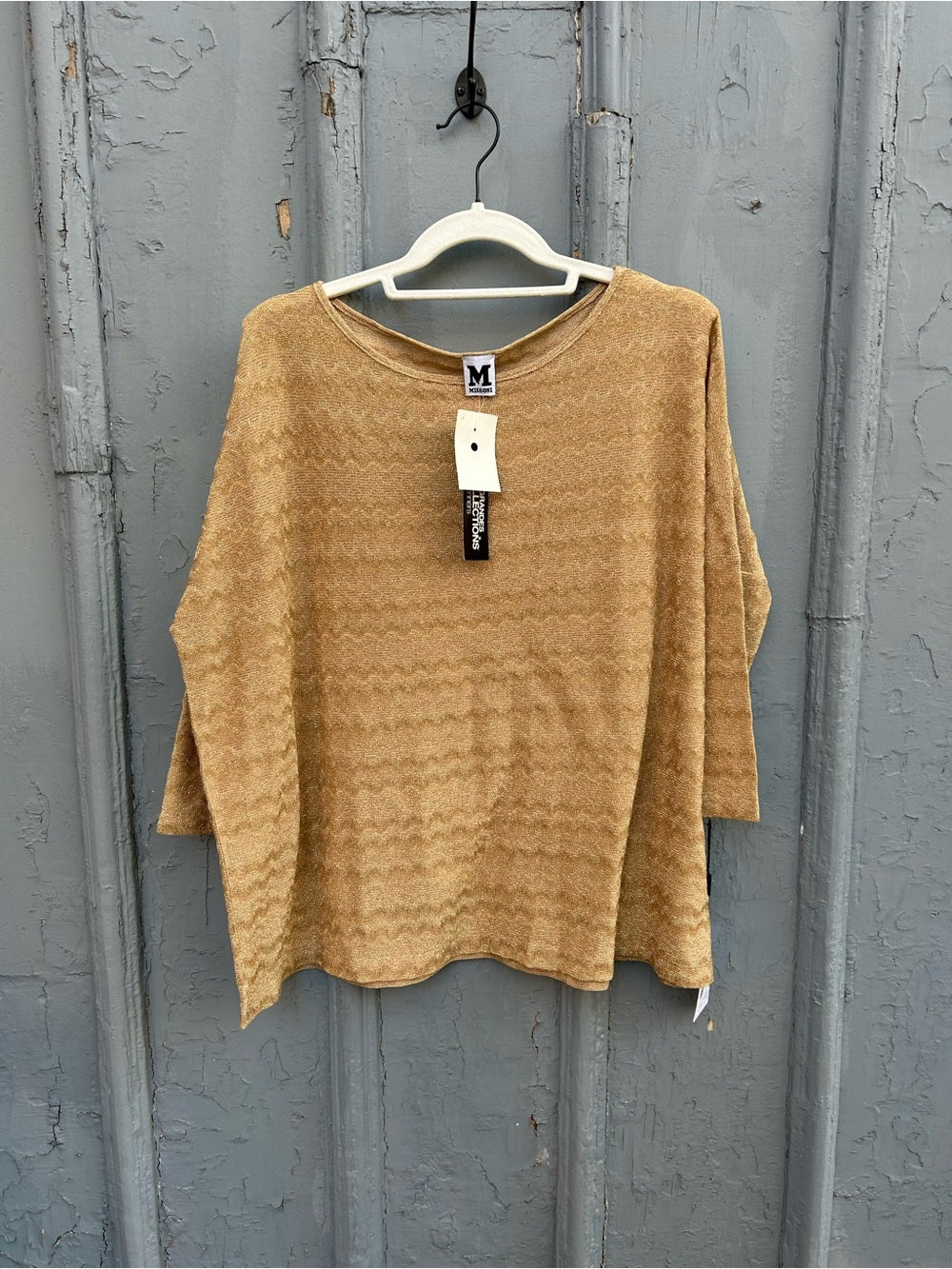 M Missoni Gold Metallic Sparkle Lurex Stretch Knit Wave Top, BNWT, Small