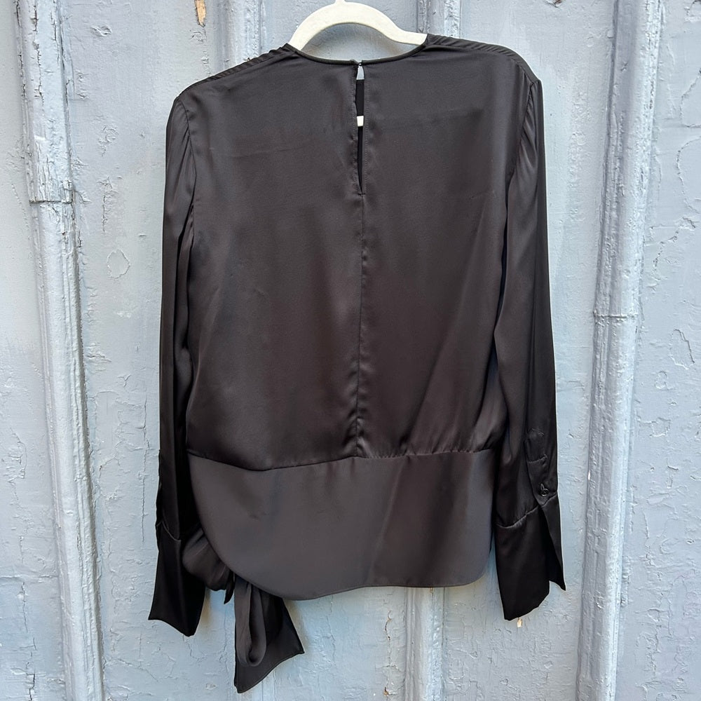 Stella McCartney Black Silk long sleeve tie waist blouse, size 42