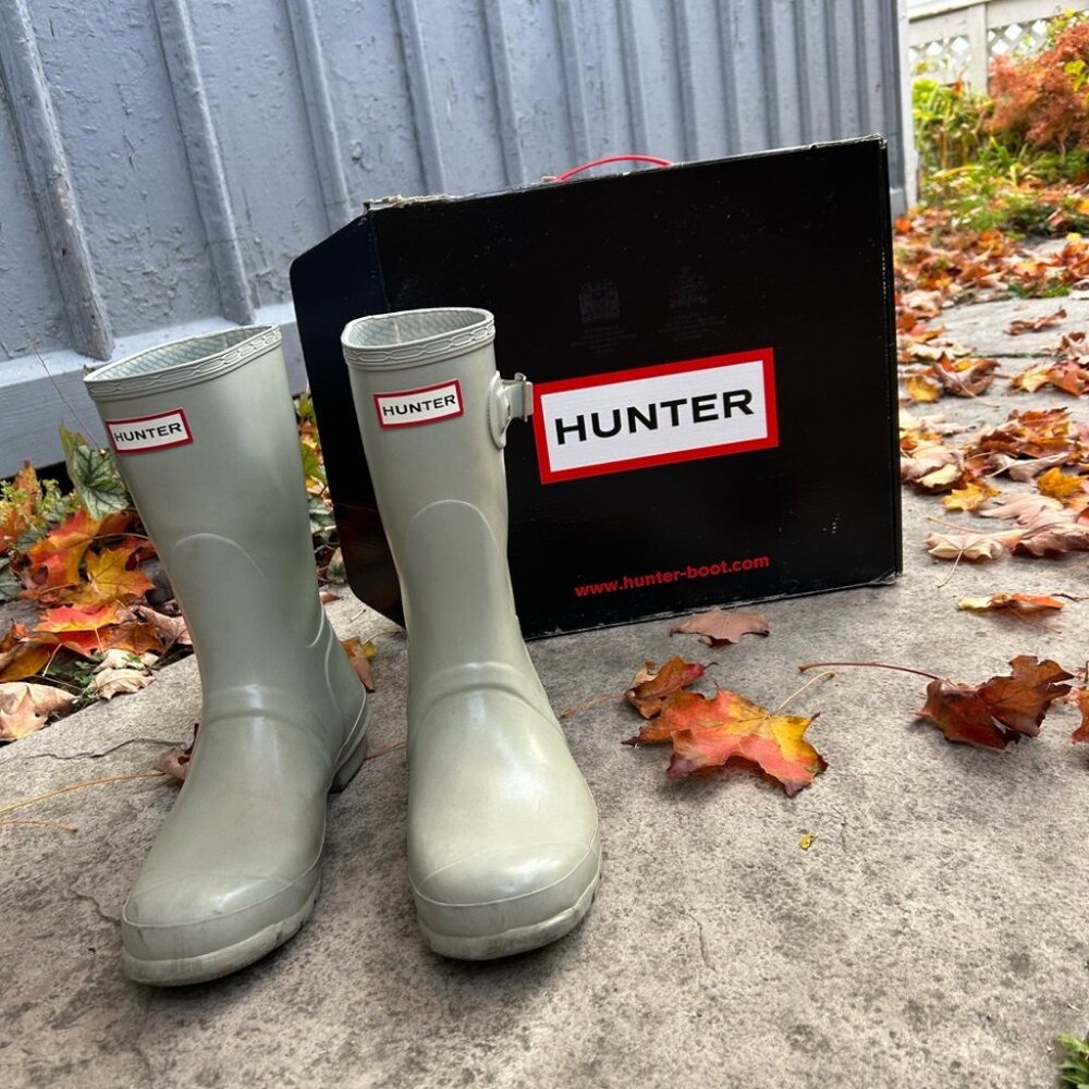 Hunter Original Short Gloss Rain Boots Grey, size 9