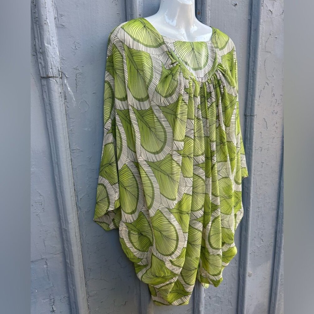 Mara Hoffman green botanical leaf print silk blouse, size Xs (fits larger)