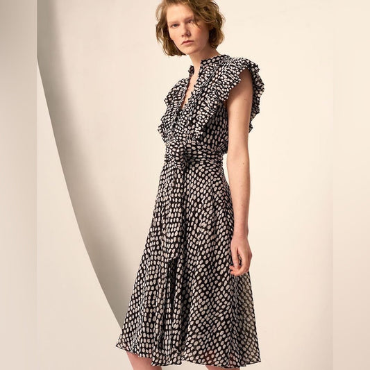 Club Monaco Saffra Printed Ruffle Dress, size 0