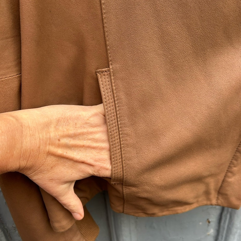 Elie Tahari Brown Andreas Lamb Leather Moto Jacket, size XL