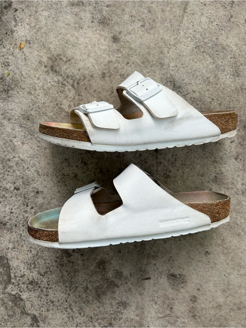 Birkenstock White Arizona Slides, size 41