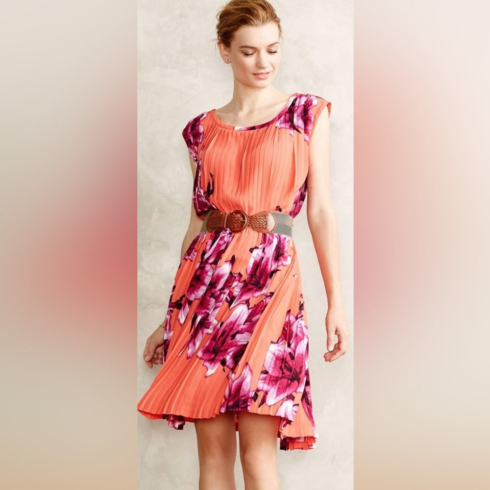 Anthropologie Baraschi Orange Pleated Dress, BNWT, size XL