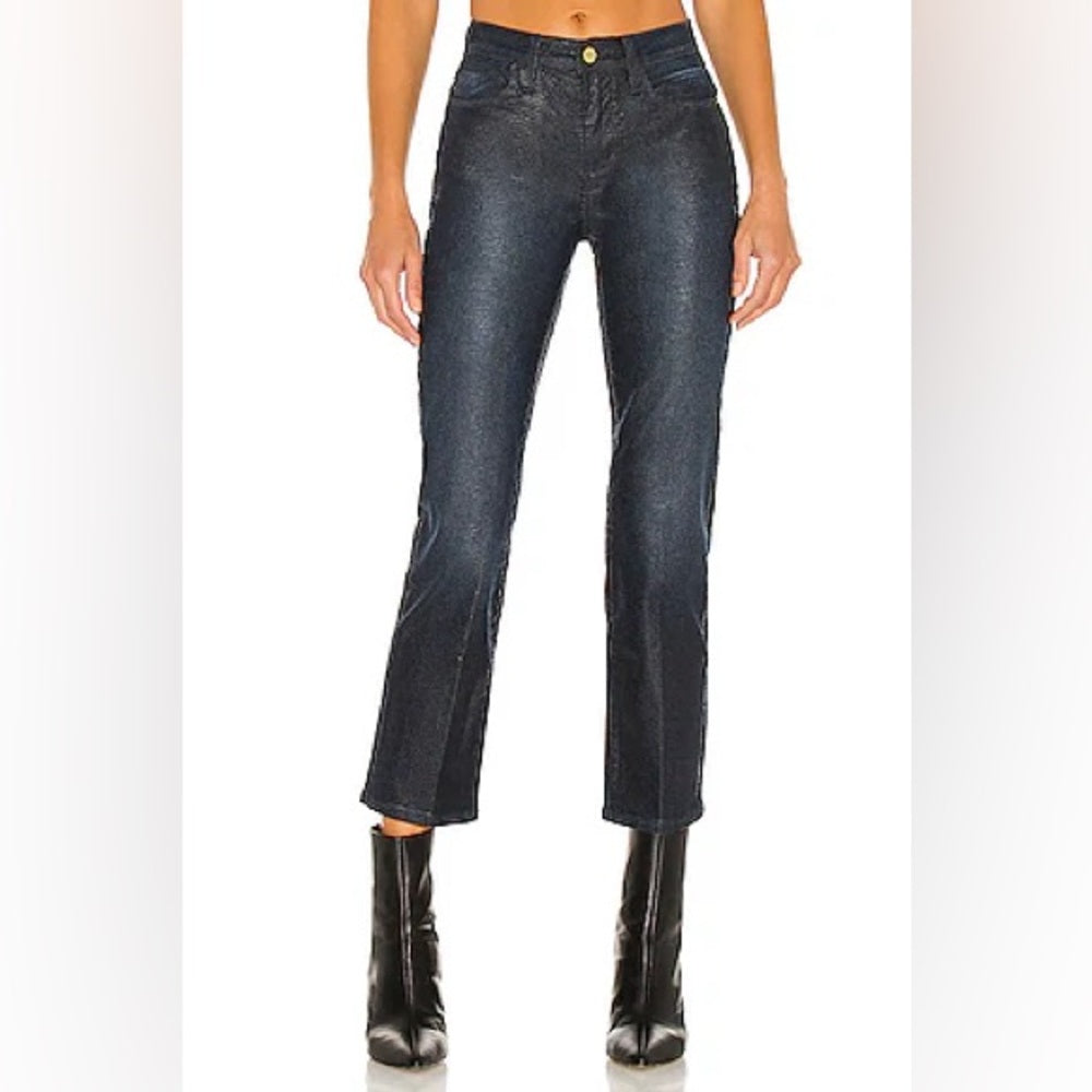 Frame Le Straight High Coated Snakeskin Jeans, size 30