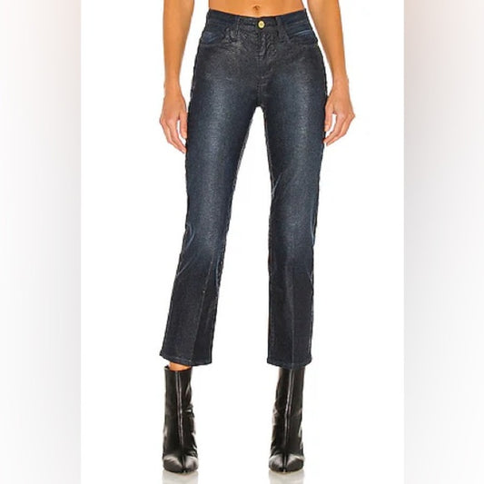 Frame Le Straight High Coated Snakeskin Jeans, size 30