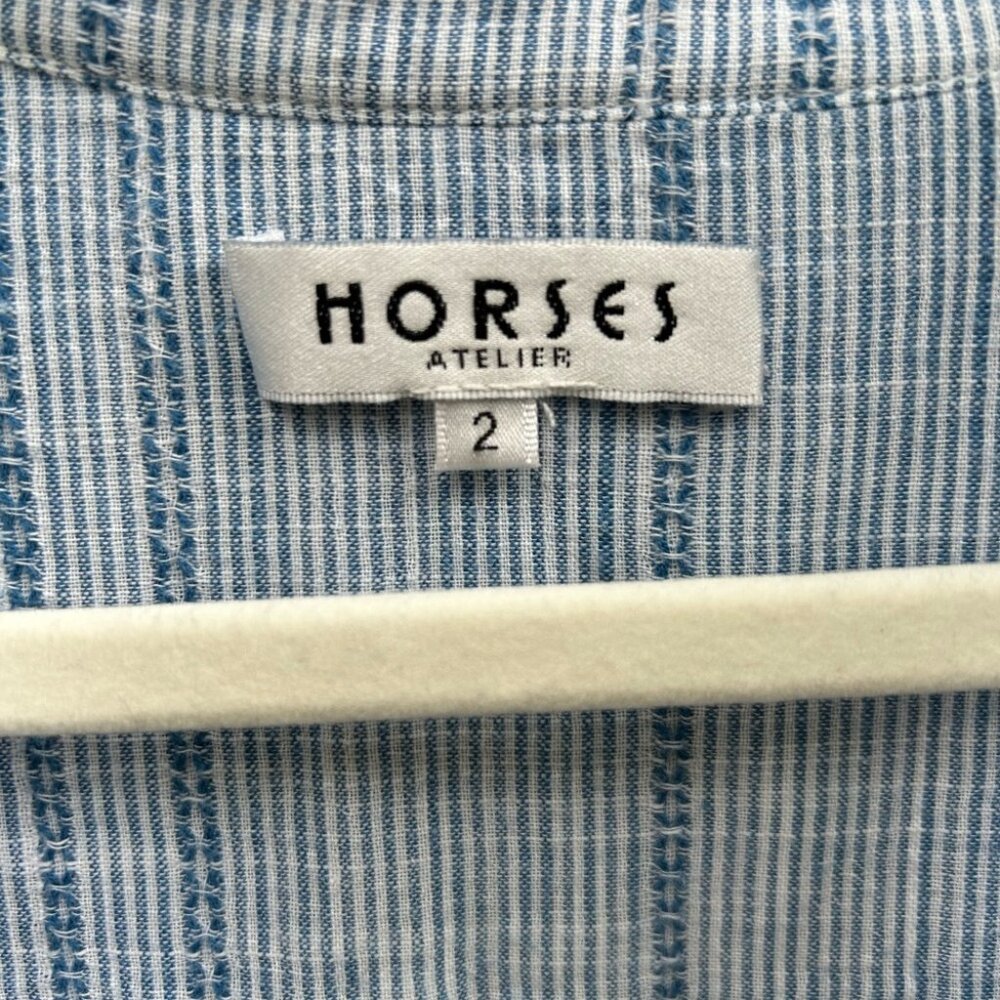 Horses Atelier Blue and white striped Peasant Blouse, size “2” (approx M)