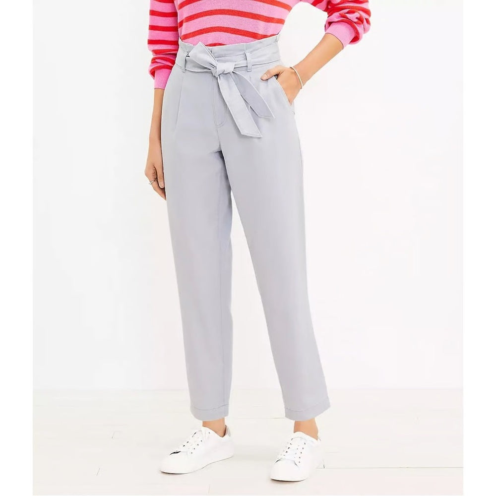 Loft Navy Tie front High Rise Tapered pants, size M