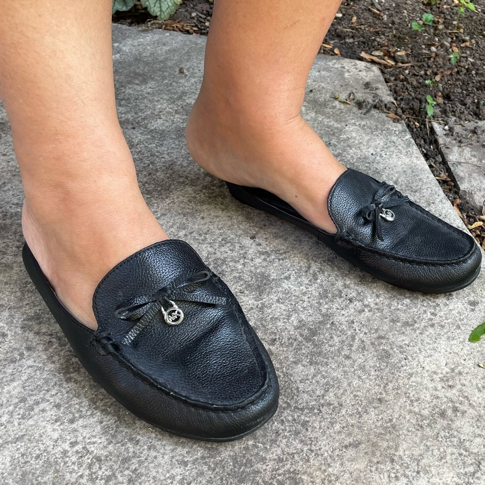 Michael Kors Black Leather Slide Loafer Mules Shoes, Size 7