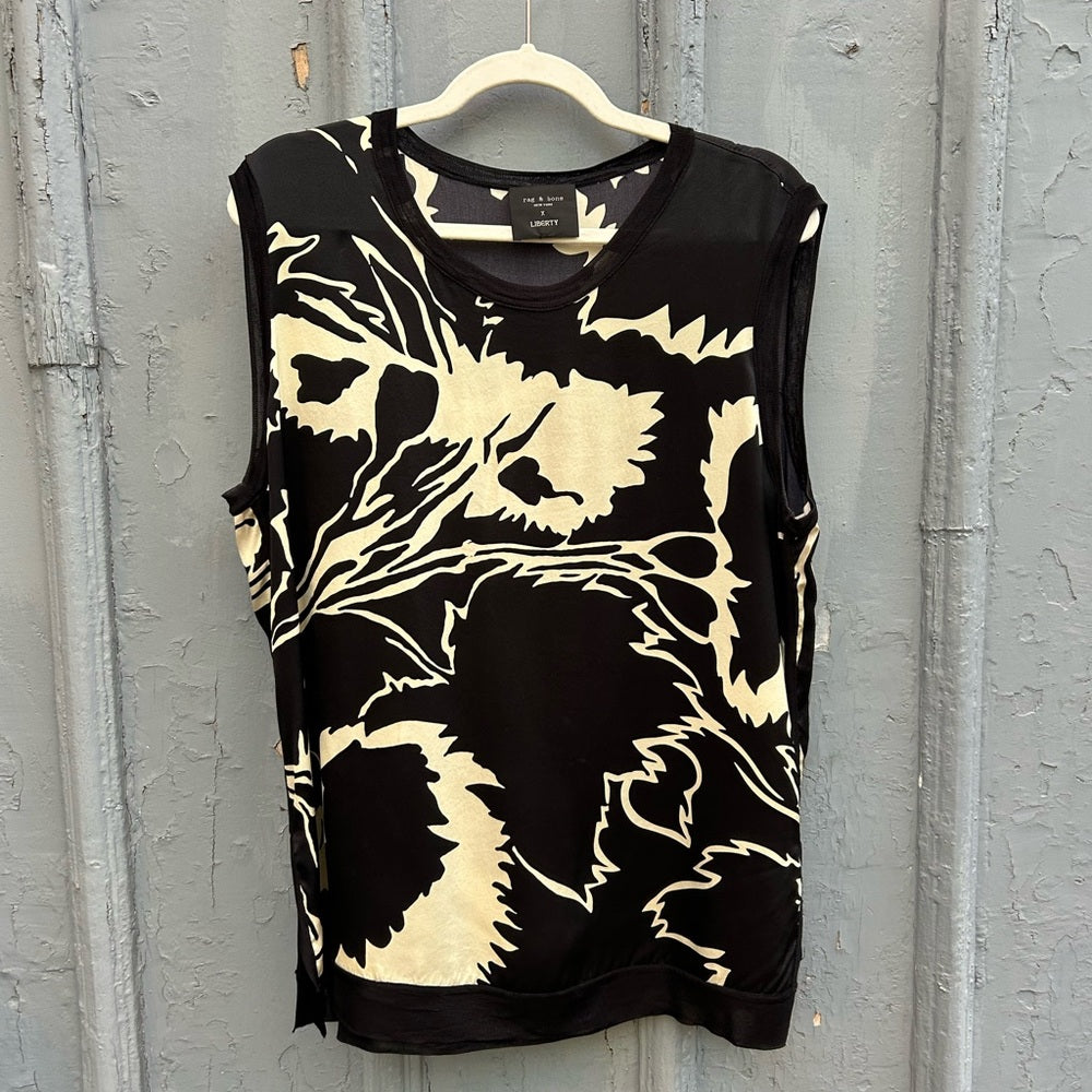 rag & bone x Liberty silk black and white floral sleeveless, size XL