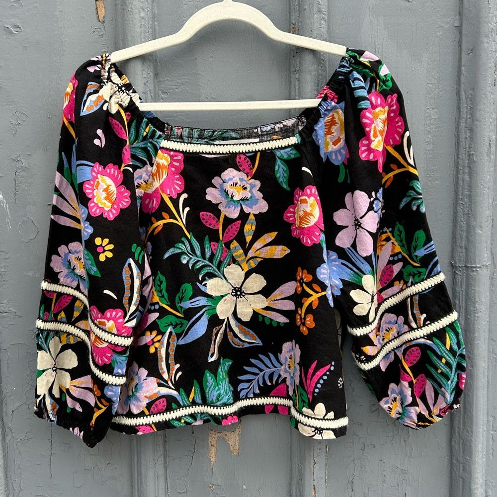 C & C California Linen Floral Blouse, Small