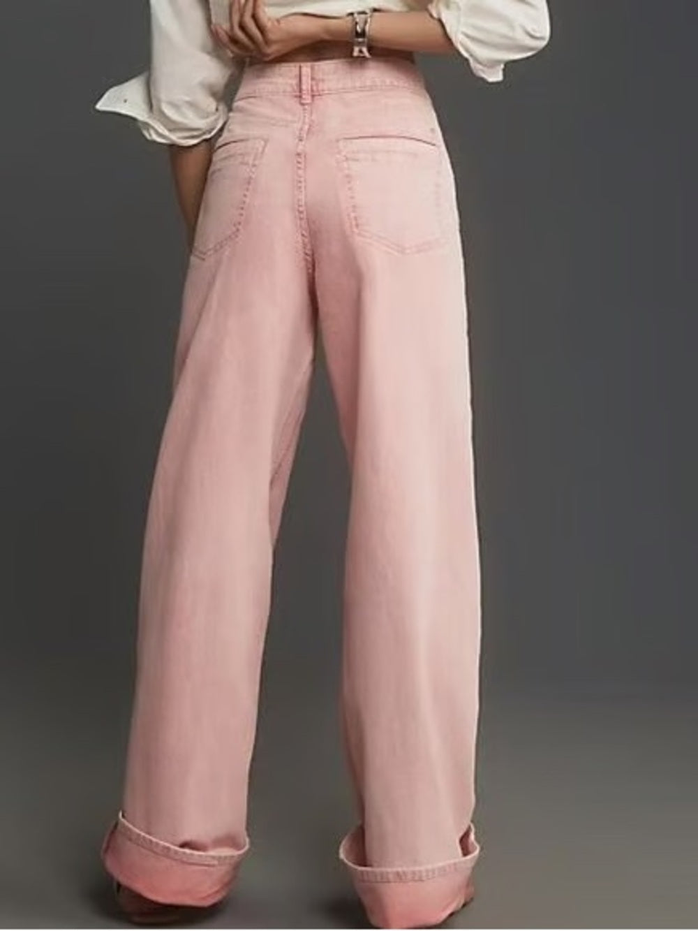 Pilcro Pink Cuffed Oversized High-Rise Wide-Leg Jeans, size 26