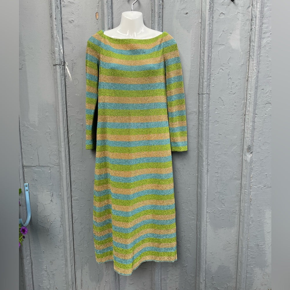 Vintage Tricosa Paris Striped Metallic Knit Dress, size Small