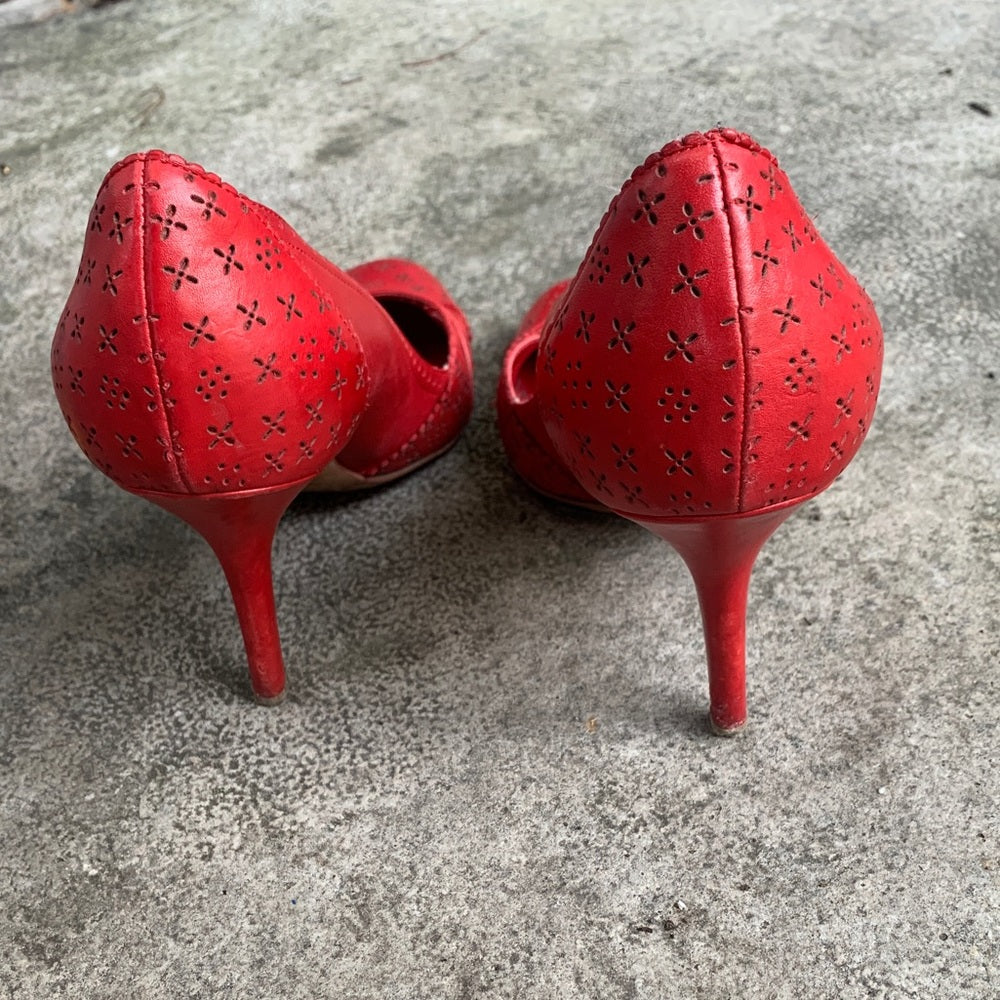 Christian Dior Red Cannage Leather Cut out Heeled Pumps, size 39