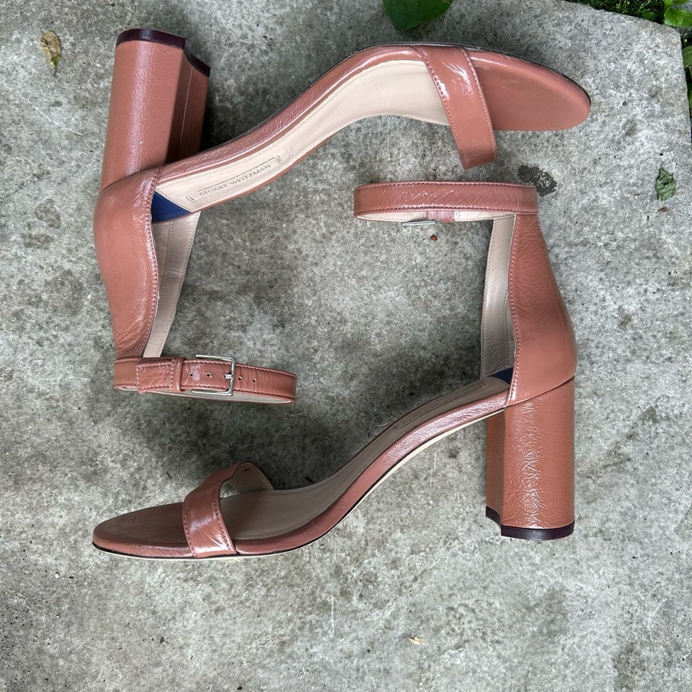 Stuart Weitzman 75 Less Nudist Sandals, size 9.5