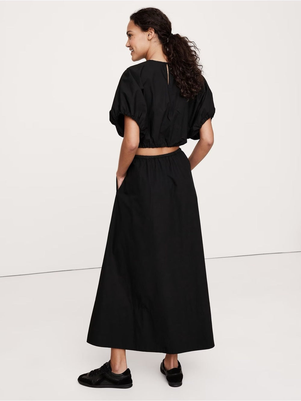 Banana Republic Black Poplin Bubble-Hem Cropped Top, M