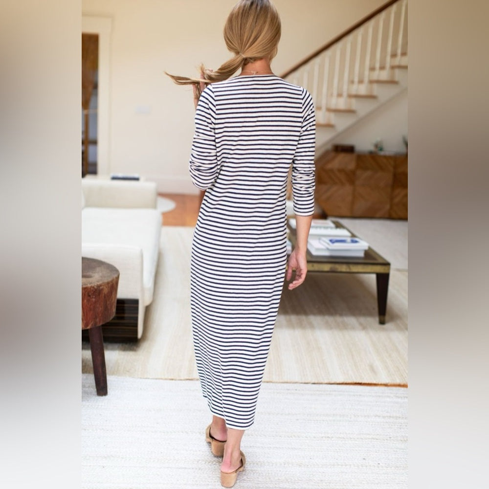 Emerson Fry long V Neck Navy Striped maxi dress, BNWT, Large