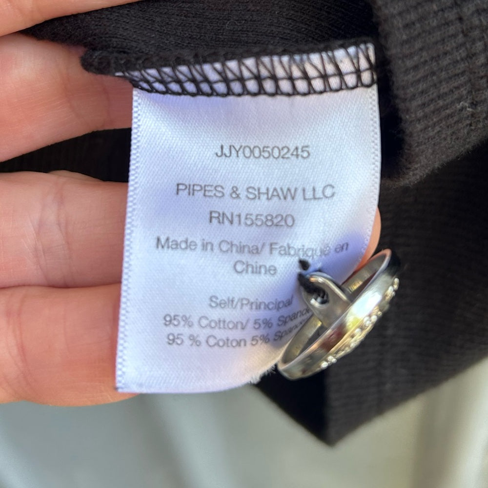Veronica Beard Jeans Black Mayer Button Shoulder Top, size L