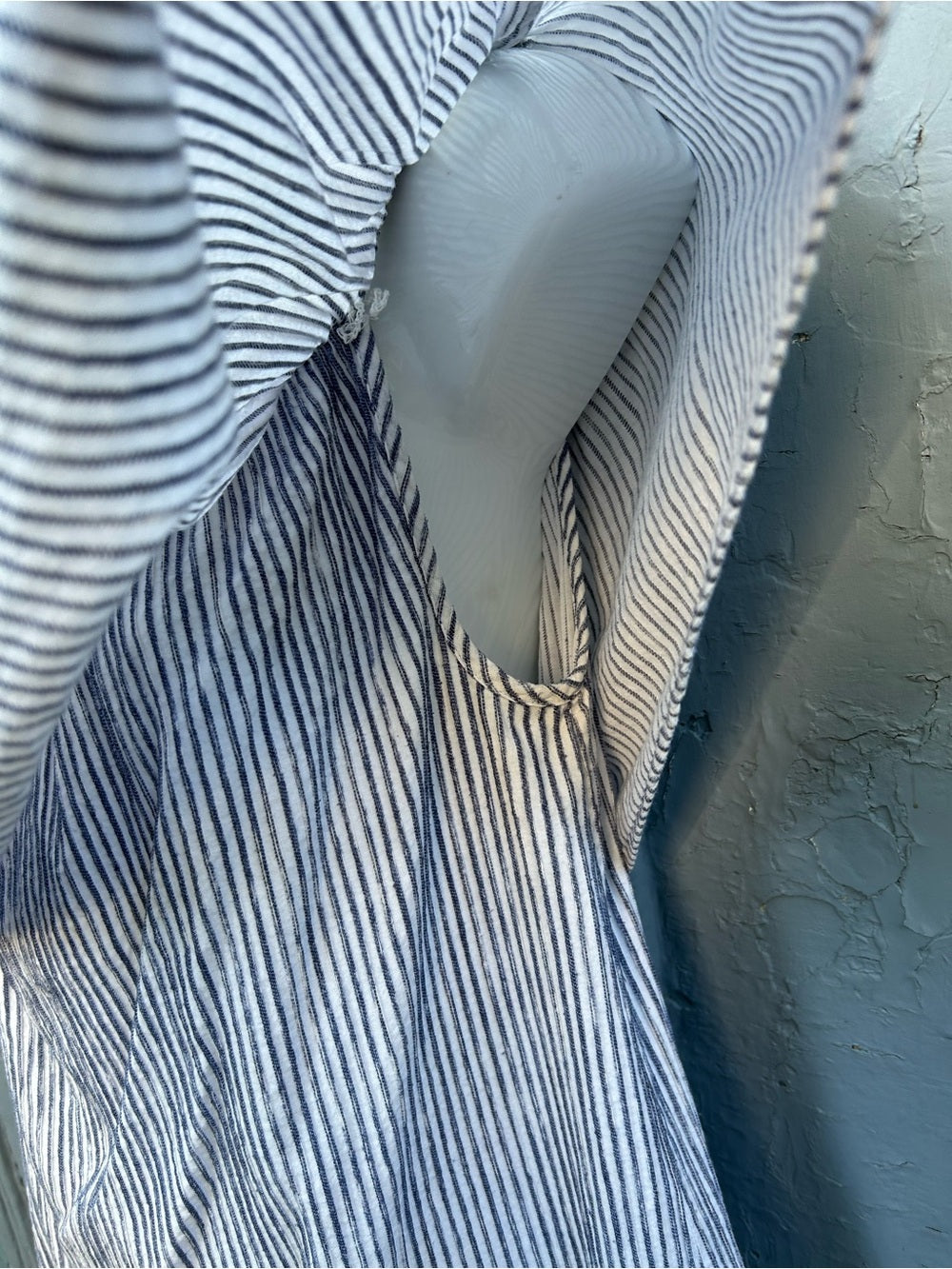J Crew Blue Striped off the shoulder cotton dress, size L