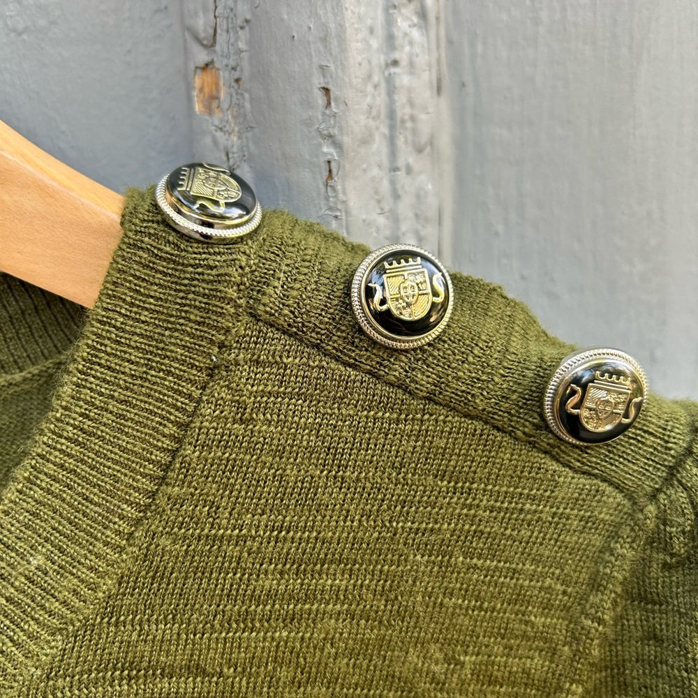 Veronica Beard Jeans Green Merino Button Grayden sweater, size Small